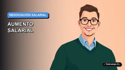 Ilustración vectorial plana de estilo Corporativo Memphis de un trabajador profesional masculino, con fondo degradado azul, representando la negociación de un aumento de sueldo en Chile.
