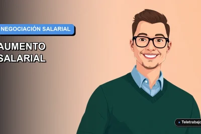 Ilustración vectorial plana de estilo Corporativo Memphis de un trabajador profesional masculino, con fondo degradado azul, representando la negociación de un aumento de sueldo en Chile.