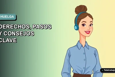 Ilustración plana corporativa de una trabajadora remota con blusa azul y pelo recogido, sobre fondo degradado azul verdoso, para guía legal sobre huelgas en Chile.