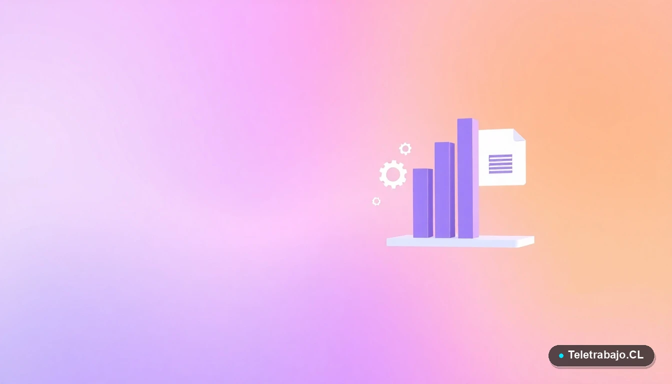 Composición abstracta de interfaz de usuario con gráficos, engranajes y carpetas flotantes en estilo vectorial plano, sobre fondo degradado lila y durazno, representando conceptos legales y de procedimiento.