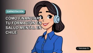Ilustración plana corporativa de una mujer profesional chilena con blusa azul, sonriendo, sobre fondo degradado suave. Guía para financiar formación en salud mental con fondos SENCE 2026.