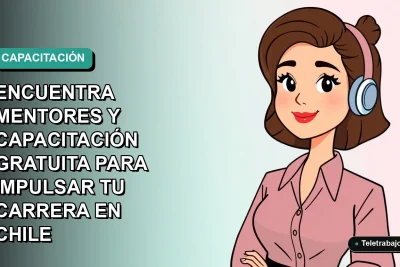 Ilustración plana de mujer profesional chilena sonriendo, fondo con gradiente suave de azul verdoso, concepto de mentoría y cursos SENCE.