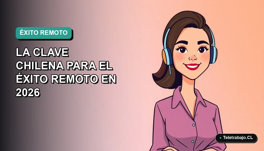 Ilustración vectorial plana de una mujer chilena trabajando remotamente, con expresión positiva, sobre un fondo degradado suave de color verde azulado.