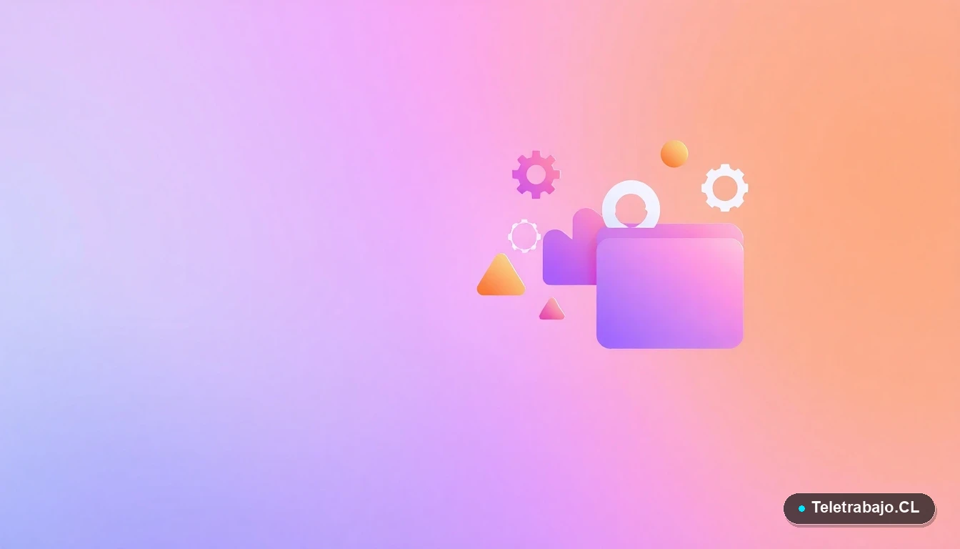 Elementos de interfaz de usuario abstractos y coloridos, como gráficos y engranajes, representando habilidades digitales para el teletrabajo.