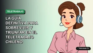 Ilustración plana vectorial de mujer chilena teletrabajando con fondo degradado verde, representando habilidades blandas para el trabajo remoto en 2026.