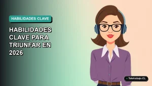 Ilustración plana vectorial de una trabajadora remota de tecnología, con fondo degradado azul verdoso.