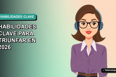 Ilustración plana vectorial de una trabajadora remota de tecnología, con fondo degradado azul verdoso.