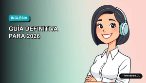 Ilustración plana de mujer profesional feliz con camisa blanca y corte bob, sobre fondo degradado azul verdoso, representando el aprendizaje de inglés con inteligencia artificial.