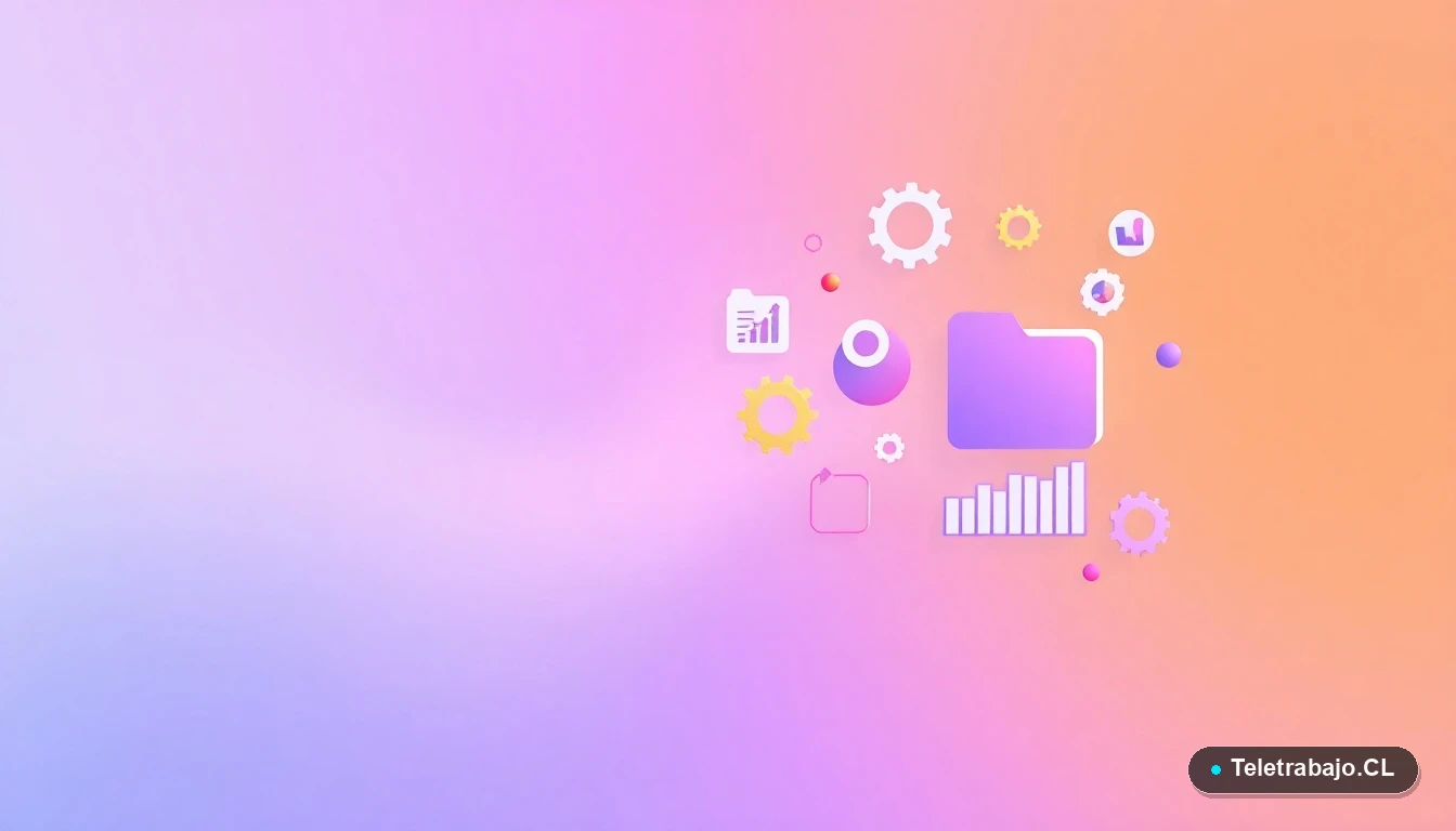 Composición abstracta de interfaz de usuario tecnológica con gráficos y engranajes flotantes, en estilo vectorial plano, representando el desarrollo de habilidades técnicas digitales.