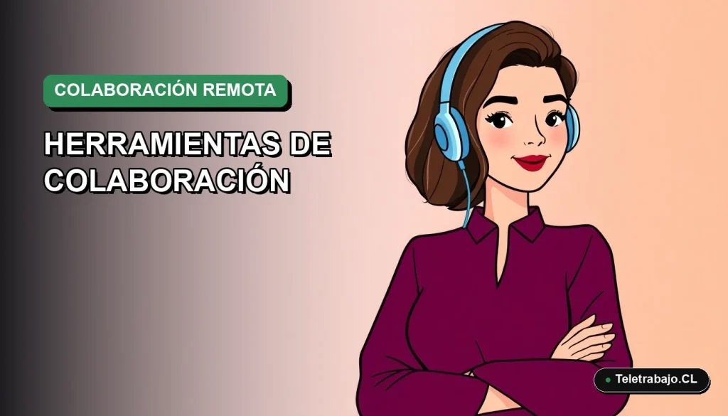 Ilustración vectorial plana de estilo premium de una mujer chilena trabajando remotamente, con un fondo de gradiente suave y vacío. Representa herramientas de colaboración para equipos.