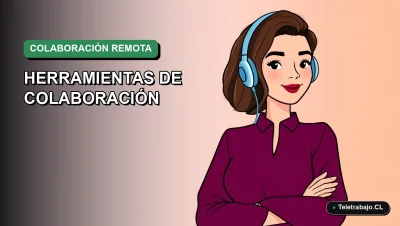 Ilustración vectorial plana de estilo premium de una mujer chilena trabajando remotamente, con un fondo de gradiente suave y vacío. Representa herramientas de colaboración para equipos.
