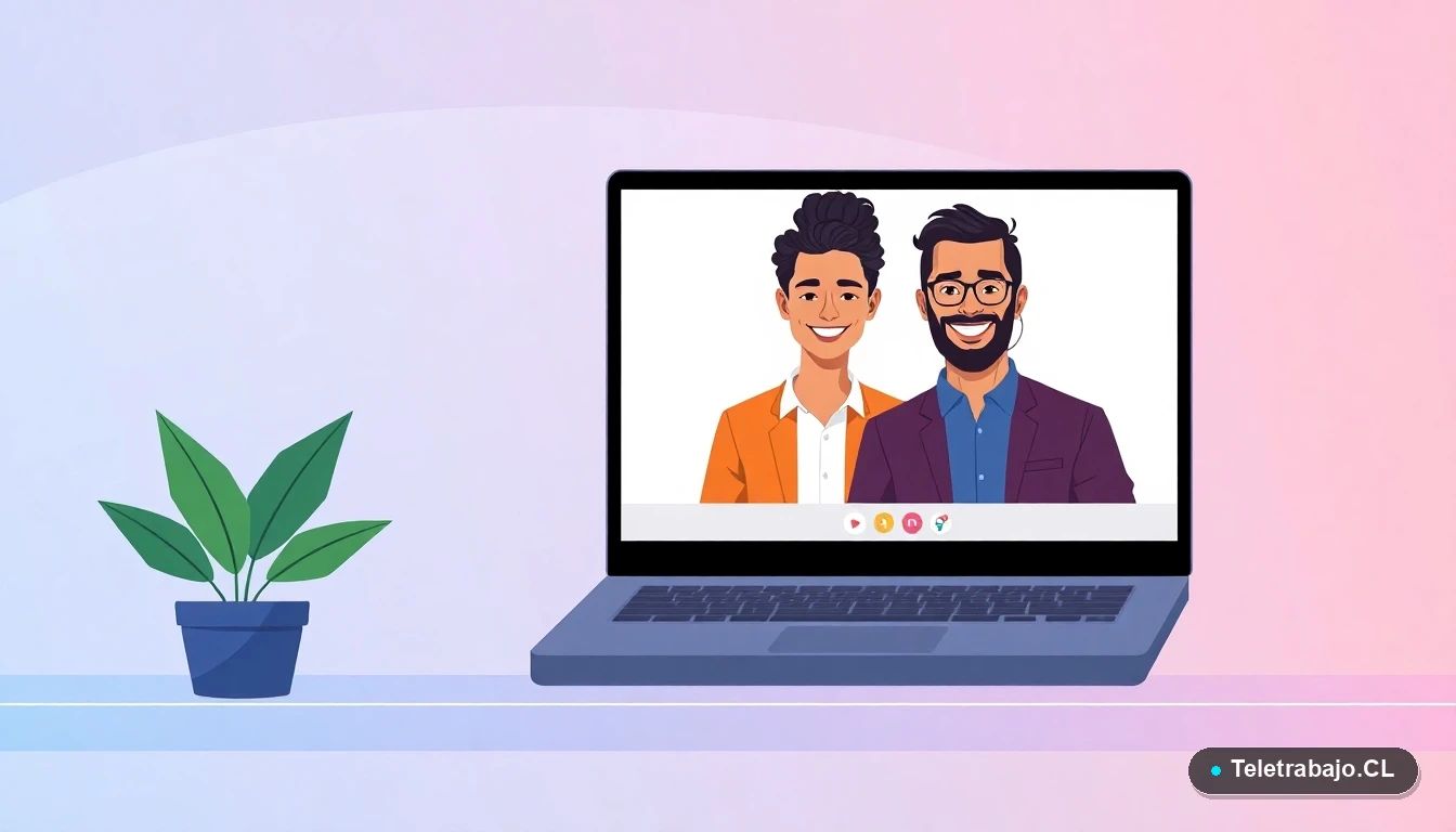 Equipo chileno colaborando de forma remota mediante videollamada en herramientas digitales.