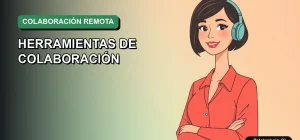 Ilustración vectorial plana de una trabajadora remota chilena sonriente, con fondo degradado verde y azul, representando herramientas de colaboración sostenible para equipos en 2026.