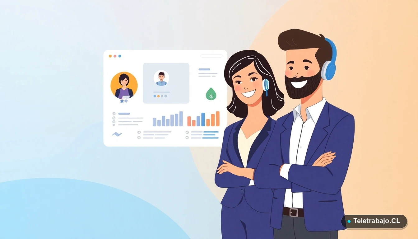Equipo chileno colaborando de forma remota y sostenible usando herramientas digitales.