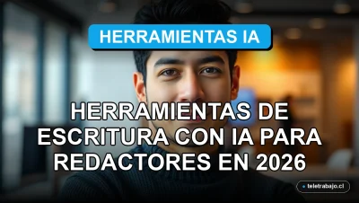 Portada editorial de un profesional hispano en una oficina moderna con herramientas de inteligencia artificial para escritores en 2026.