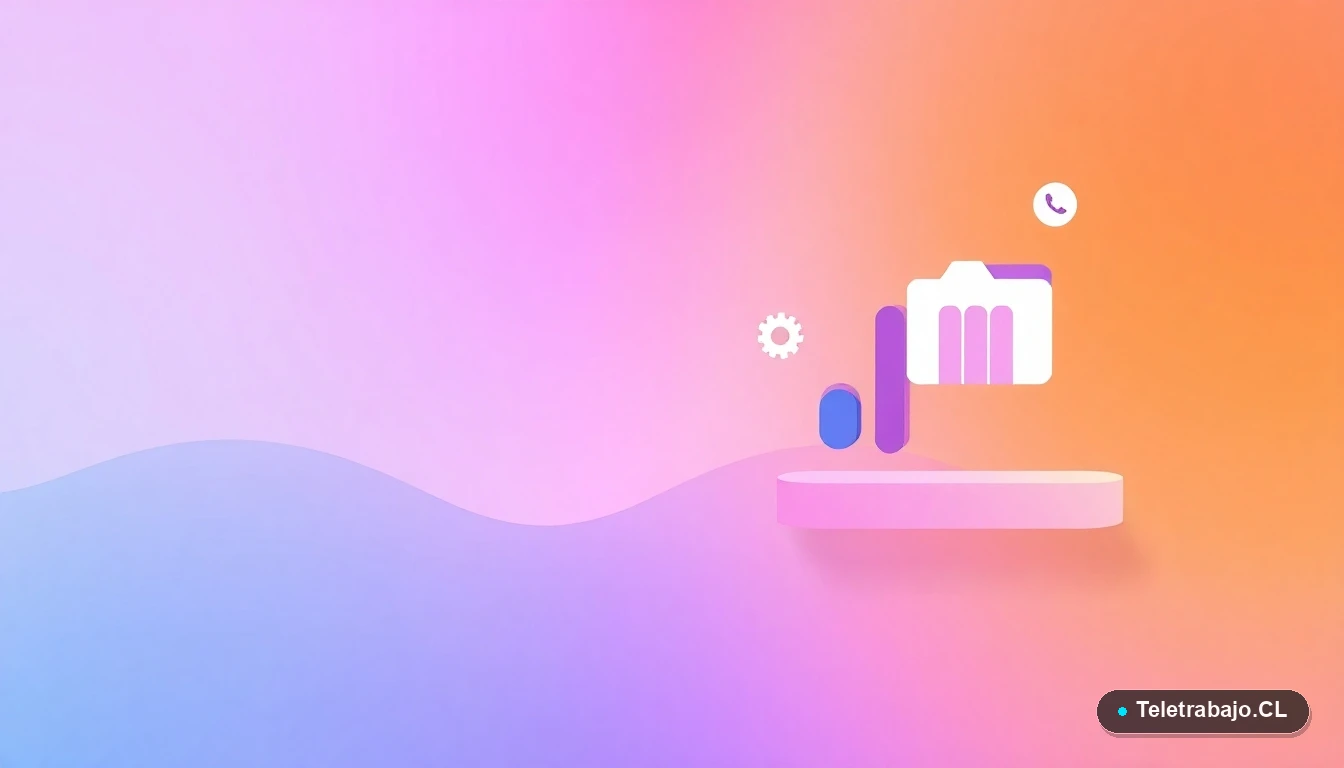 Composición abstracta de interfaz de usuario tecnológica con gráficos y iconos flotantes en estilo vectorial plano, sobre fondo degradado lila. Concepto de herramientas digitales para la creación de contenido.