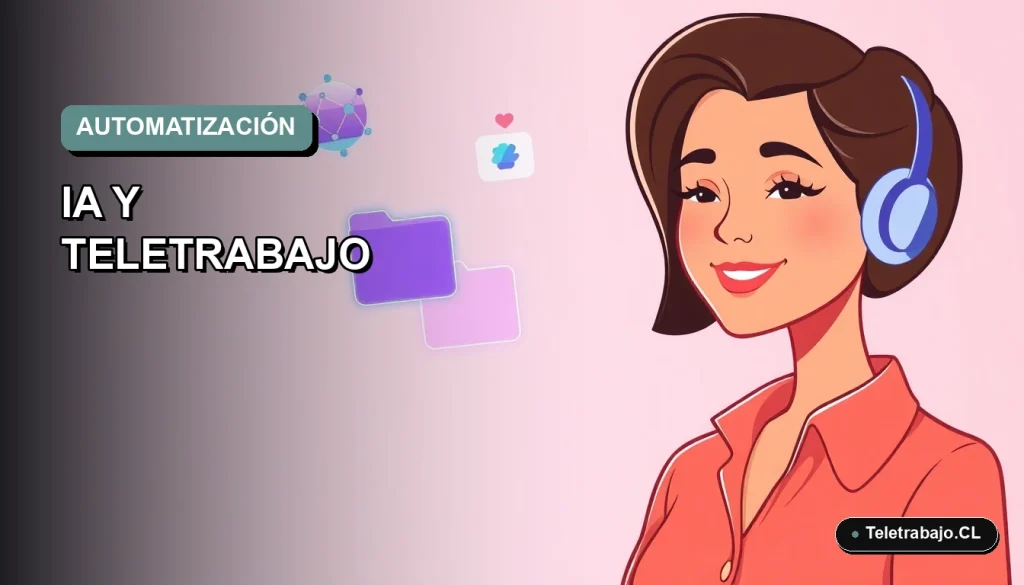 Ilustración vectorial plana de estilo premium que muestra una mujer profesional de teletrabajo junto a elementos abstractos de inteligencia artificial, sobre un fondo degradado suave.