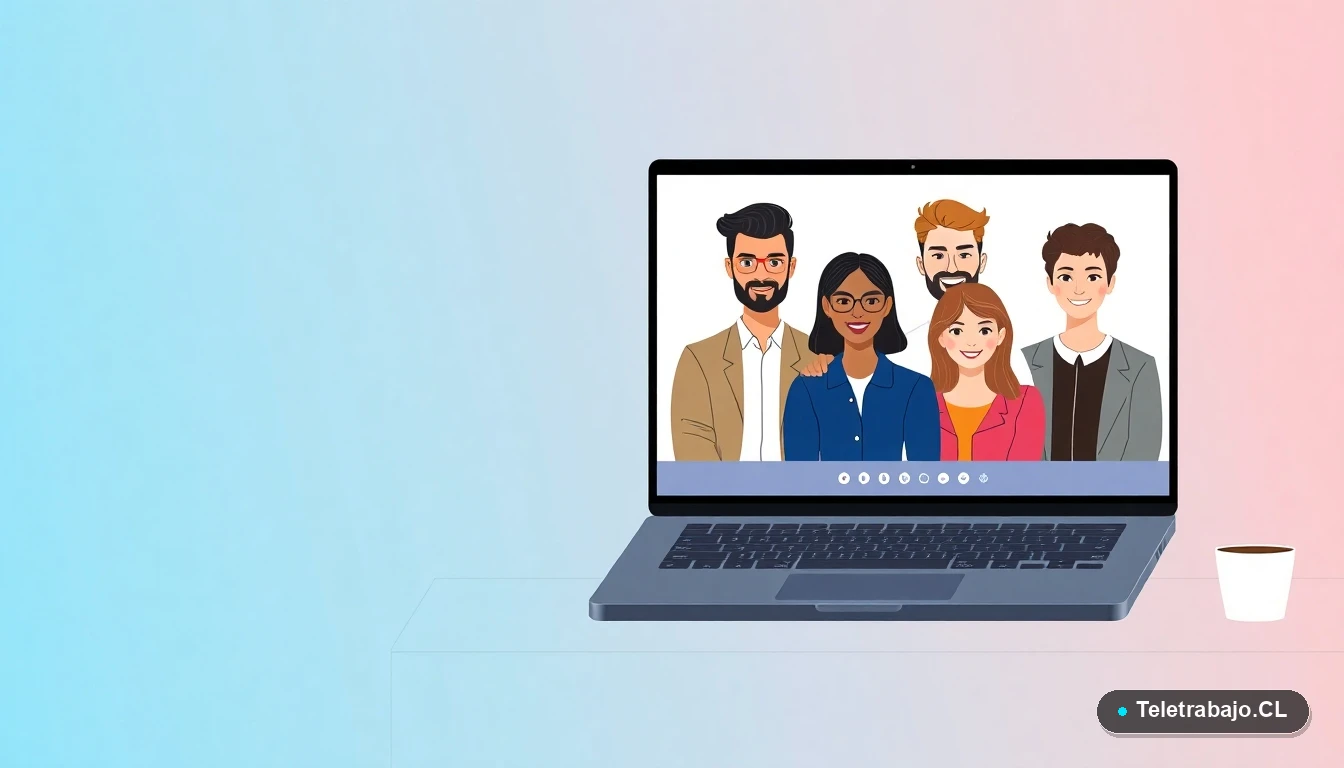 Equipo chileno en videollamada usando herramientas de IA para automatizar tareas de teletrabajo.