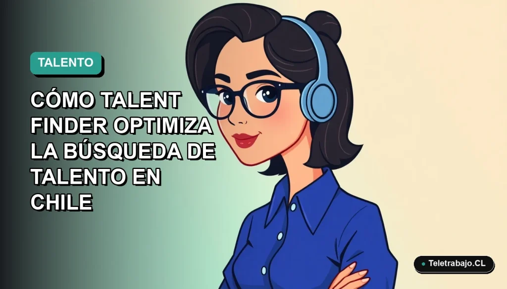 Ilustración plana vectorial de una mujer profesional chilena con blusa azul y lentes, representando el talento tech remoto, sobre fondo degradado verde azulado.