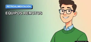 Ilustración vectorial plana y moderna de un trabajador remoto masculino en estilo Corporate Memphis, con fondo de gradiente azul, representando herramientas de retroalimentación para equipos distribuidos.