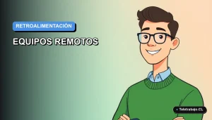 Ilustración vectorial plana y moderna de un trabajador remoto masculino en estilo Corporate Memphis, con fondo de gradiente azul, representando herramientas de retroalimentación para equipos distribuidos.