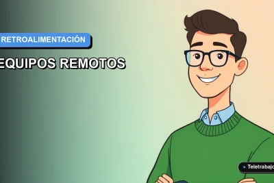 Ilustración vectorial plana y moderna de un trabajador remoto masculino en estilo Corporate Memphis, con fondo de gradiente azul, representando herramientas de retroalimentación para equipos distribuidos.