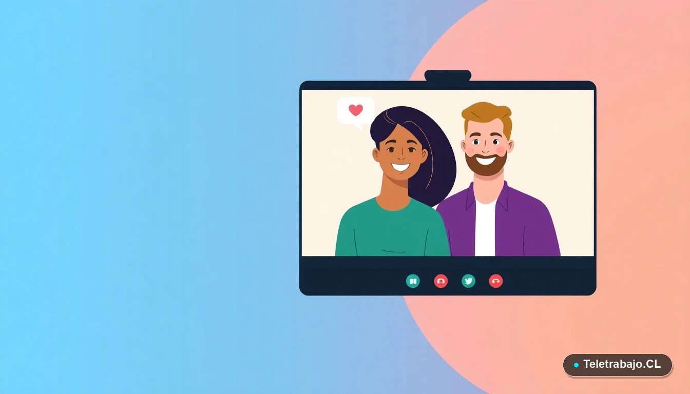 Ilustración de equipo remoto chileno en videollamada usando herramientas de retroalimentación positiva.