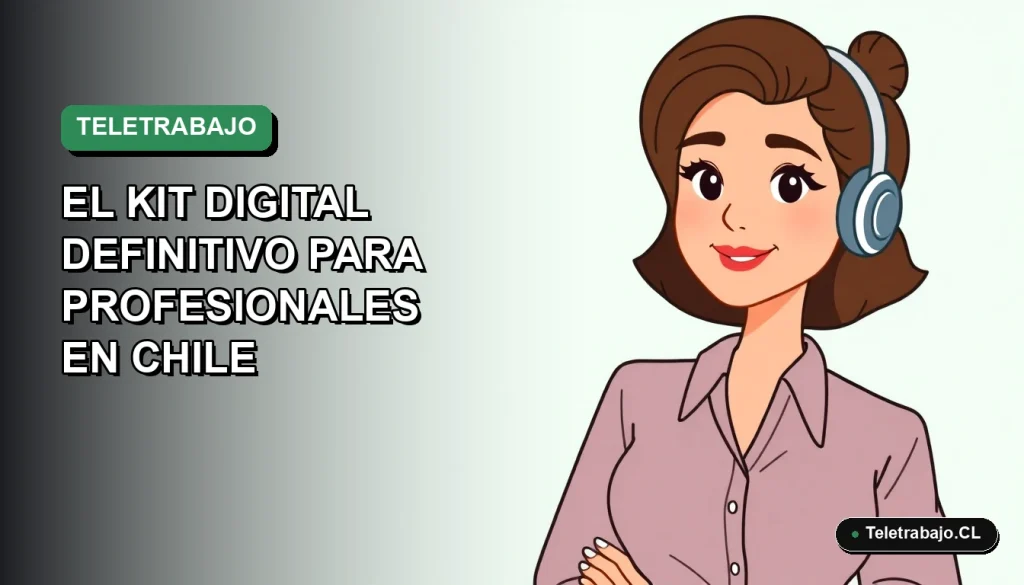 Ilustración vectorial plana de una mujer profesional chilena trabajando remotamente con un fondo degradado verde suave. Estilo Corporate Memphis.