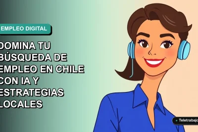 Ilustración plana de una mujer profesional chilena sonriente, con blusa azul y corte de pelo moderno, sobre un fondo degradado suave. Representa el uso de herramientas digitales e IA para buscar trabajo en 2026.
