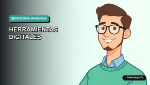 Ilustración vectorial plana moderna de un trabajador remoto masculino en Chile, representando la mentoría inversa y la colaboración digital efectiva.