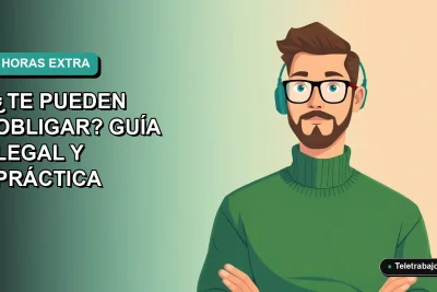 Ilustración vectorial plana de un trabajador masculino de oficina con suéter verde, sobre fondo degradado azul verdoso, representando la guía legal sobre horas extras en Chile.