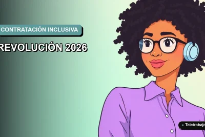 Ilustración vectorial plana de una trabajadora remota diversa junto a elementos de inteligencia artificial, sobre fondo degradado suave.