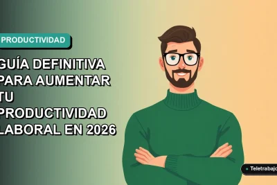 Ilustración plana vectorial de un trabajador chileno moderno usando inteligencia artificial generativa para aumentar su productividad laboral en oficina remota.