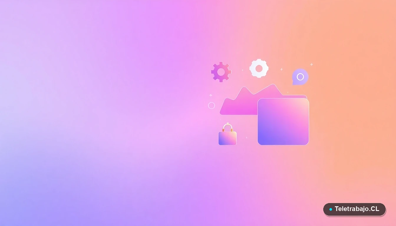 Elementos de interfaz de usuario abstractos y modernos que representan tecnología de IA, como gráficos y engranajes flotantes, para ilustrar conceptos de productividad digital.