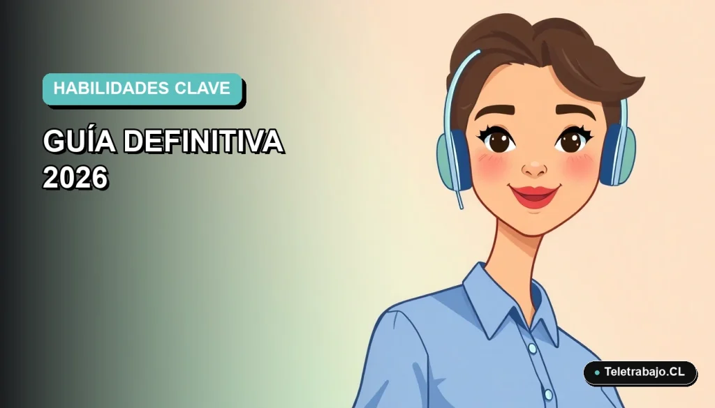 Ilustración plana corporativa de una mujer profesional de teletrabajo con blusa azul, sobre fondo degradado suave azul y verde menta.