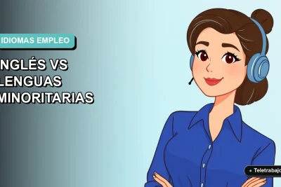 Ilustración vectorial plana de una trabajadora remota de estilo Corporate Memphis, con blusa azul y peinado moderno, sobre un fondo degradado suave de color aguamarina. La composición enfatiza el espacio negativo a la izquierda.