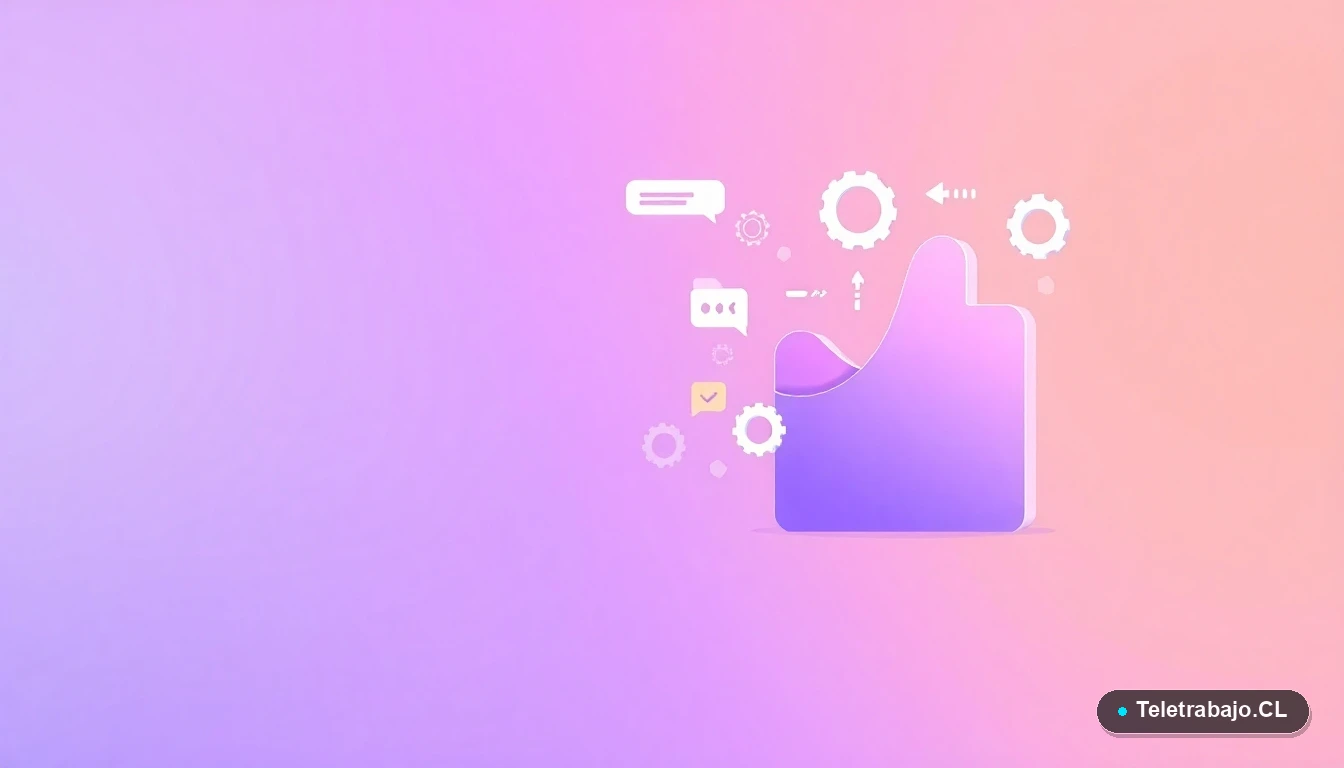 Composición abstracta de interfaz de usuario con gráficos flotantes, engranajes y carpetas planas sobre fondo degradado lila. Representa el análisis y procesos técnicos para la equidad salarial.