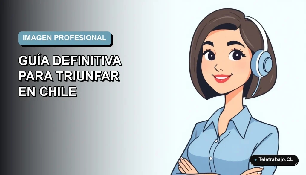 Ilustración vectorial plana de una mujer profesional chilena con blusa azul y corte bob, sobre fondo degradado azul pastel, representando la imagen personal en el trabajo remoto del futuro.