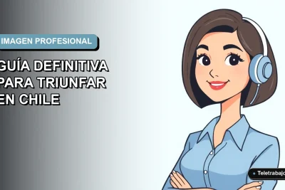 Ilustración vectorial plana de una mujer profesional chilena con blusa azul y corte bob, sobre fondo degradado azul pastel, representando la imagen personal en el trabajo remoto del futuro.