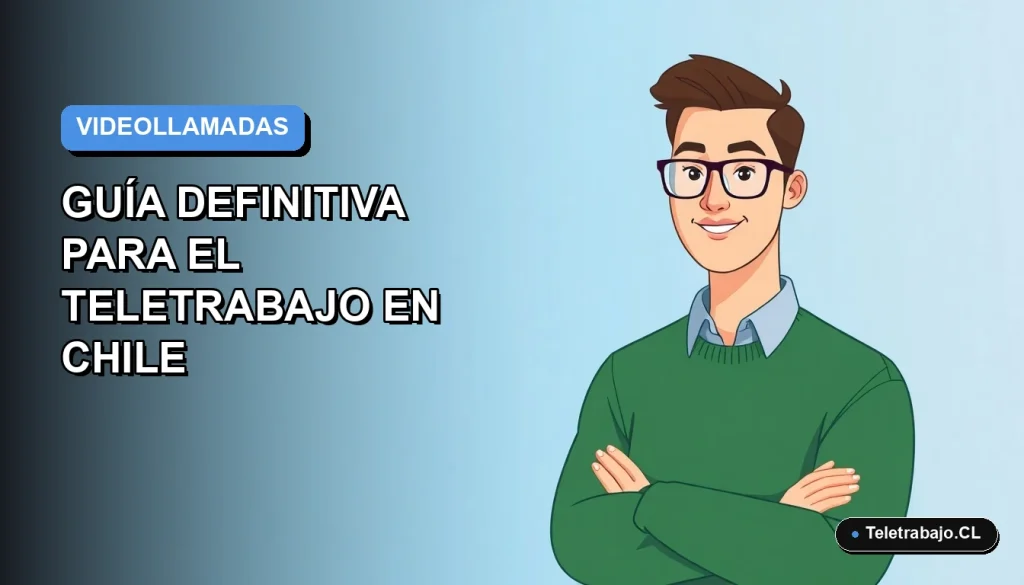Ilustración vectorial plana de un trabajador remoto hombre con suéter verde en videollamada, fondo degradado azul vacío.