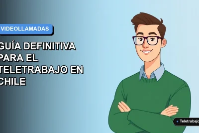Ilustración vectorial plana de un trabajador remoto hombre con suéter verde en videollamada, fondo degradado azul vacío.