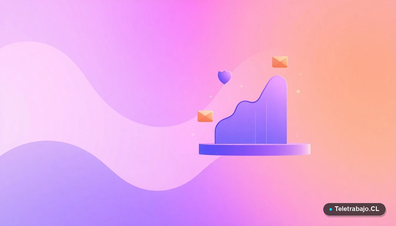 Ilustración vectorial abstracta de interfaz de usuario con gráficos, un escudo y carpetas flotantes en tonos lavanda y durazno, sobre fondo degradado. Simboliza protección de datos, análisis y organización profesional.