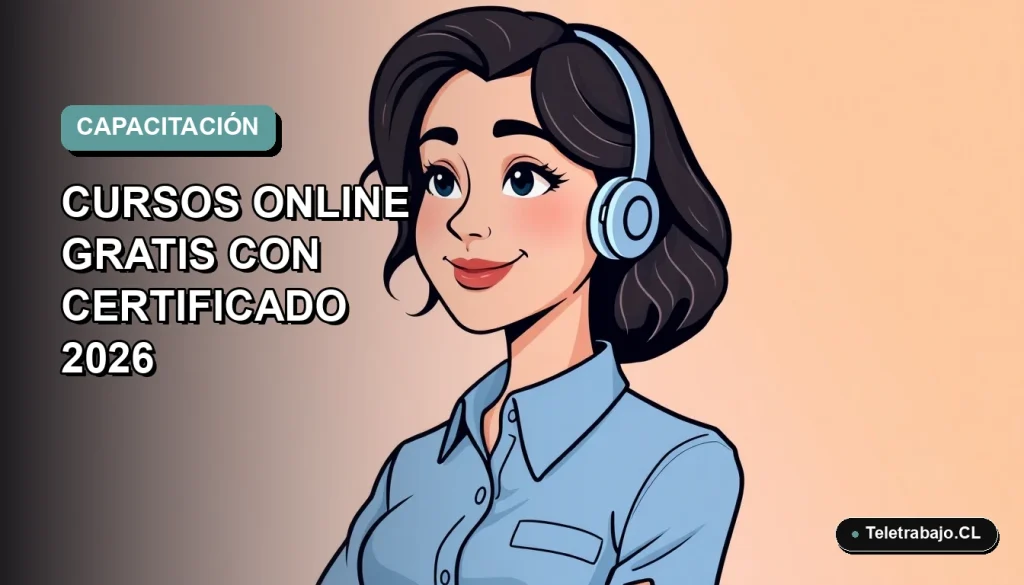 Ilustración vectorial plana de una mujer profesional chilena sonriendo, con blusa azul, mirando hacia la izquierda. Fondo con degradado suave de color verde menta. Representa capacitación online gratuita con certificado.