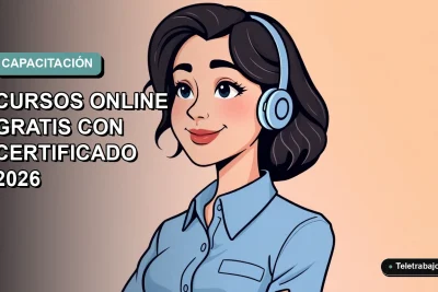 Ilustración vectorial plana de una mujer profesional chilena sonriendo, con blusa azul, mirando hacia la izquierda. Fondo con degradado suave de color verde menta. Representa capacitación online gratuita con certificado.