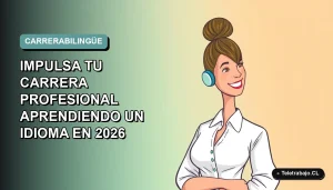 Ilustración plana vectorial de una mujer profesional sonriente, con camisa blanca y pelo recogido, sobre un fondo degradado suave en tonos teal y blanco.