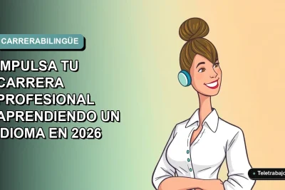 Ilustración plana vectorial de una mujer profesional sonriente, con camisa blanca y pelo recogido, sobre un fondo degradado suave en tonos teal y blanco.