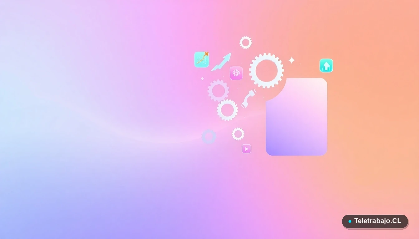 Elementos de interfaz de usuario abstractos y modernos, como gráficos y engranajes, representando estrategias de inclusión laboral tecnológica.