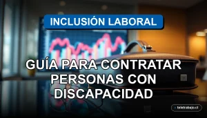 Guía de inclusión laboral para contratar personas con discapacidad en Chile 2026, sobre fondo de oficina corporativa moderna.