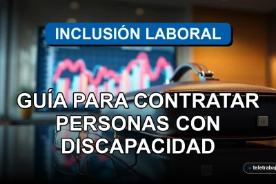 Guía de inclusión laboral para contratar personas con discapacidad en Chile 2026, sobre fondo de oficina corporativa moderna.