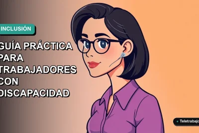 Ilustración plana de mujer profesional con discapacidad auditiva trabajando de forma remota en Chile, fondo con gradiente suave.